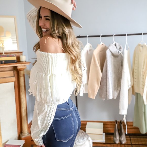 NWT Off-The-Shoulder Fringe Sweater - Picture 7 of 10